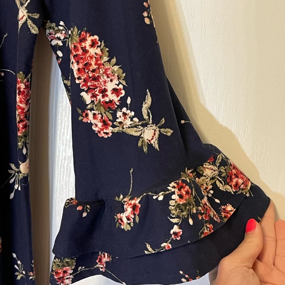 Pink Rose Navy Ruffled Dress - Picture 3 of 5